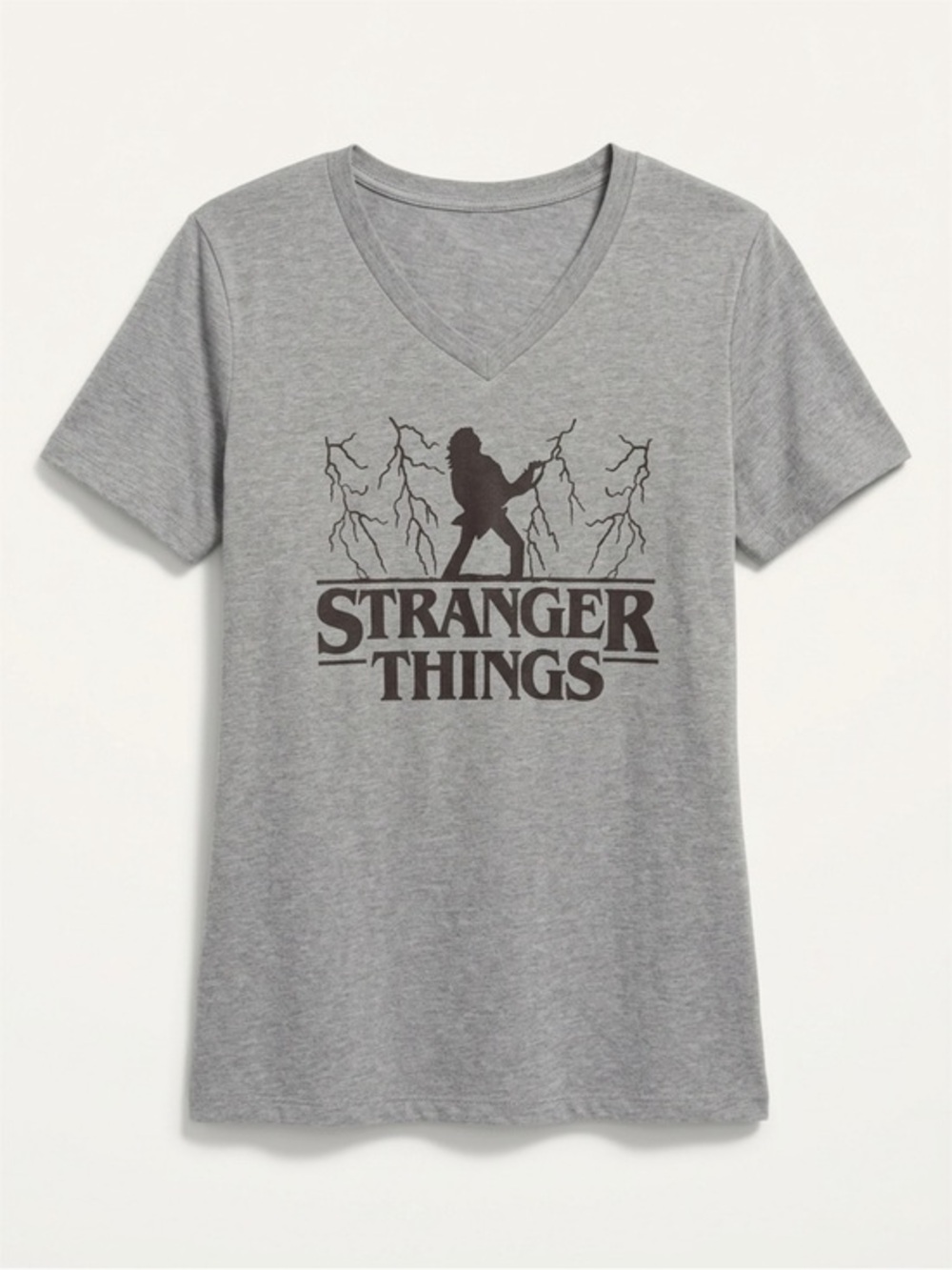 Stranger Things Gray V-Neck Graphic Tee